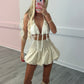 Beige Shirred High Waist Bubble Skirt