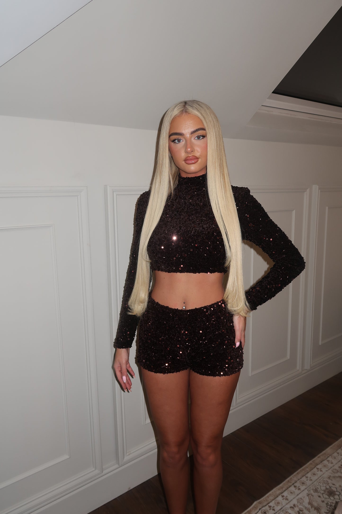 Dark brown sequins top