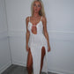 White frill hem split dress