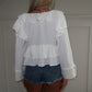 White Cropped Ruffle Blouse