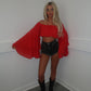 Red chiffon layered Bardot top