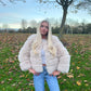 Luxury Cream Faux fur 3/4 length sleeve fur coat