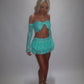 LIMITED EDITION HAND MADE AND DESIGNED IN HOUSE: Blue frilly Rara skirt top and sleeves three piece