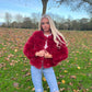 Luxury wine faux fur 3/4 sleeve coat