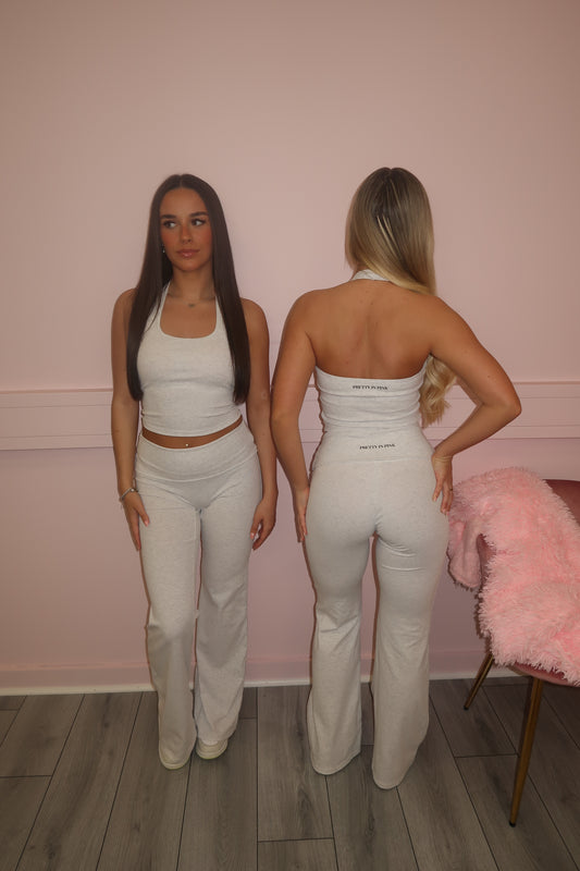 Sculpt light grey marl fold over waist trousers Set