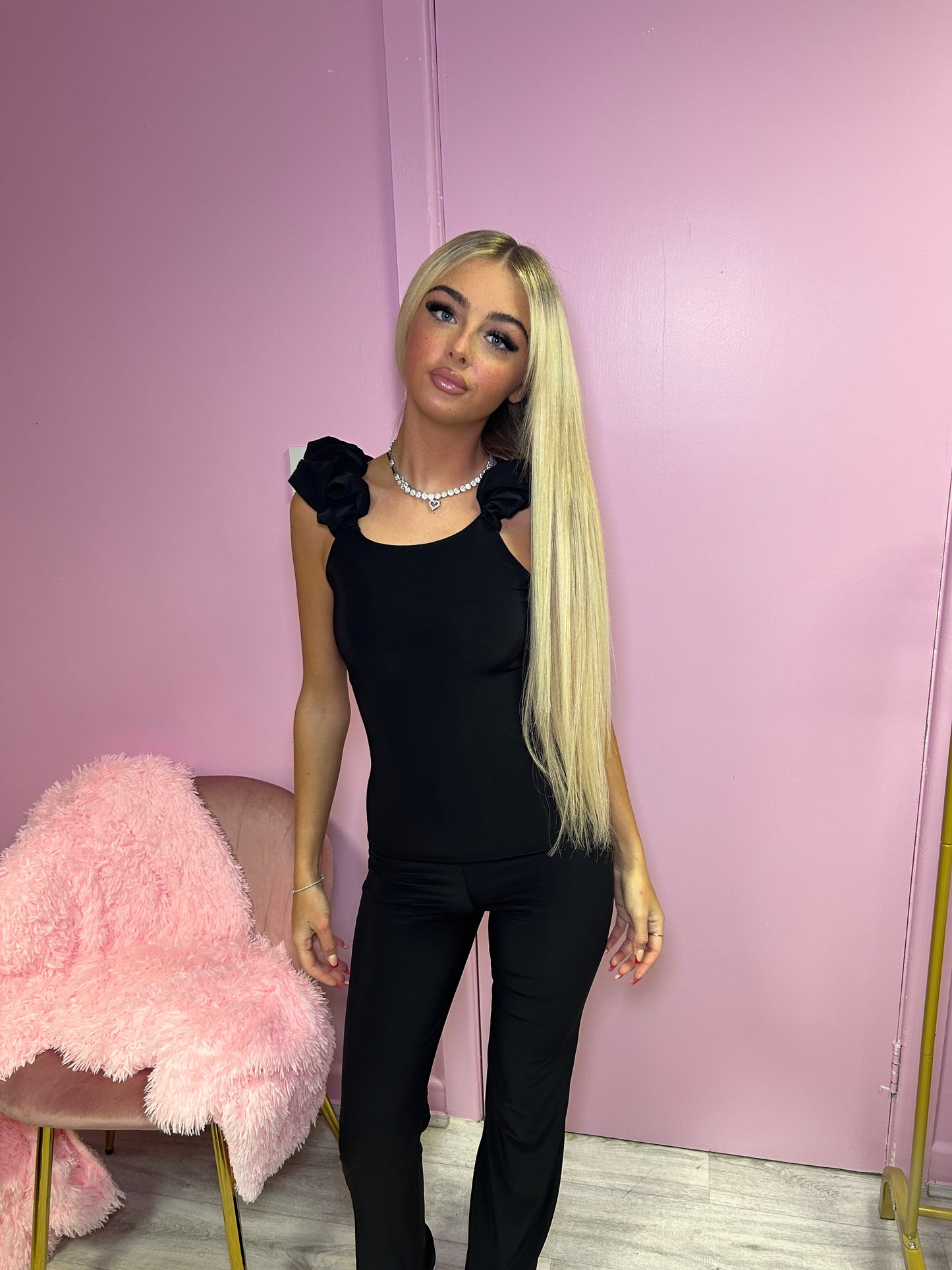 Luxury black ruffle top