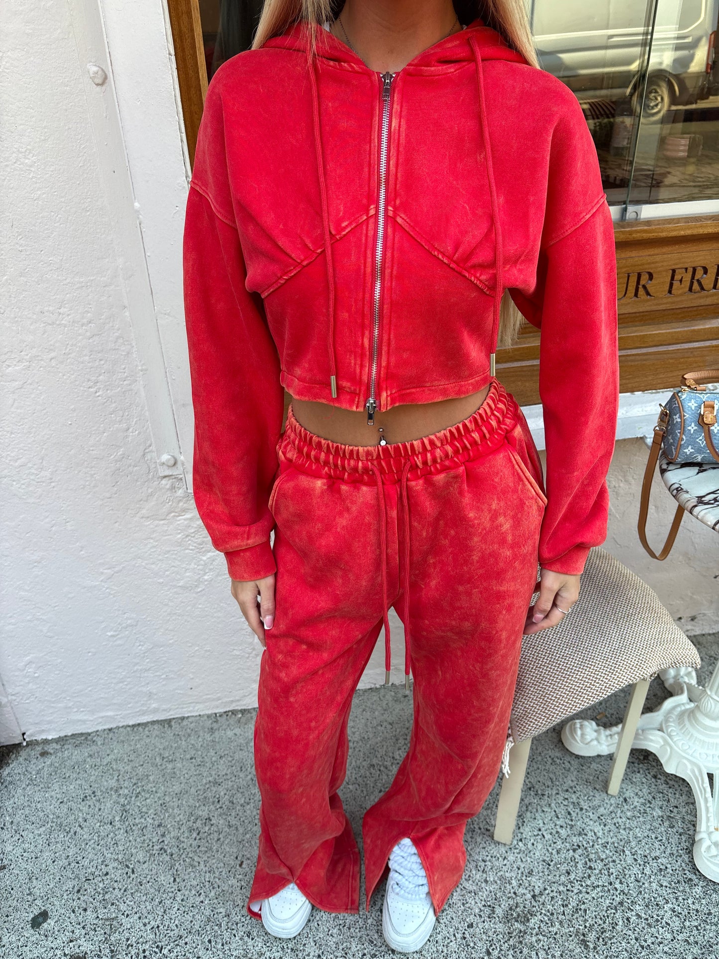 Red Acid wash wide leg tracksuit