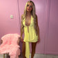 Yellow Slinky Halter Neck Top & Skirt Co-ord With Tie Knot Drape Detail
