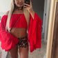 Red chiffon layered Bardot top