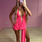 Pink Slinky Halter Neck Top & Skirt Co-ord With Tie Knot Drape Detail