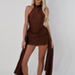 Brown slinky draped dress