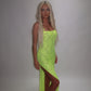 LIMITED EDITION HAND MADE AND DESIGNED IN HOUSE: Neon yellow Split leg dress
