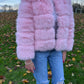 Luxury pink 3/4 sleeve faux fur coat