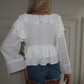 White Cropped Ruffle Blouse
