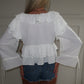 White Cropped Ruffle Blouse