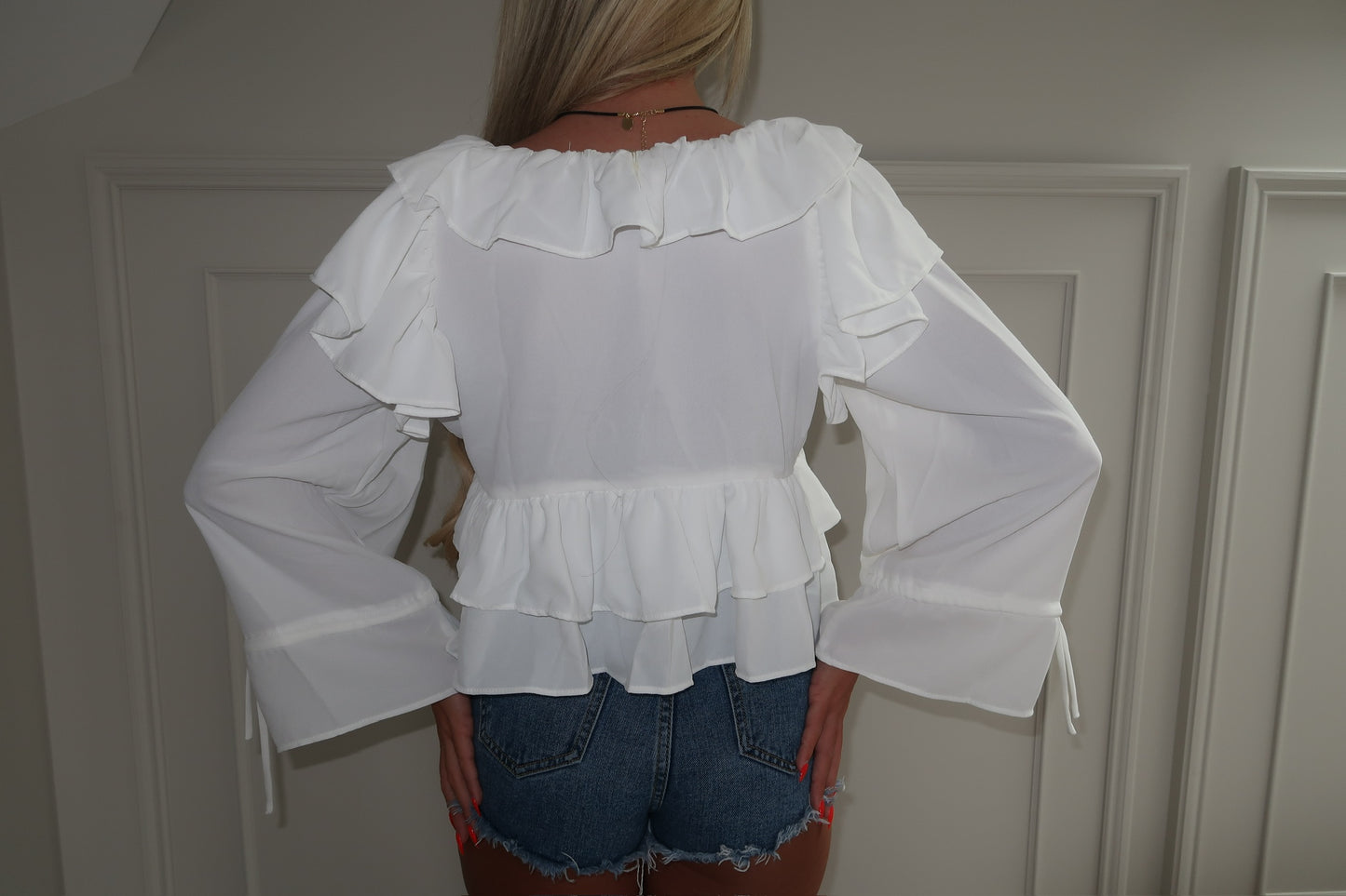 White Cropped Ruffle Blouse
