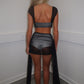 Black mesh drape skirt set