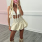 Beige Shirred High Waist Bubble Skirt