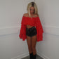 Red chiffon layered Bardot top