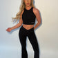 GYM GIRL ERA EXCLUSIVE Black sculpt V waist flared bottoms