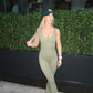 Khaki cut out back ruched push-up jumpsuit