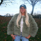 Luxury sage green 3/4 sleeve faux fur coat