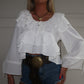 White Cropped Ruffle Blouse