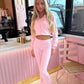 Pink cropped zip hoodie and bell bottom trouser set
