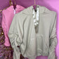 Sage green ruched sleeve ribbon hoodie