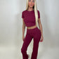 Sculpt burgundy crop top and flared leggings set