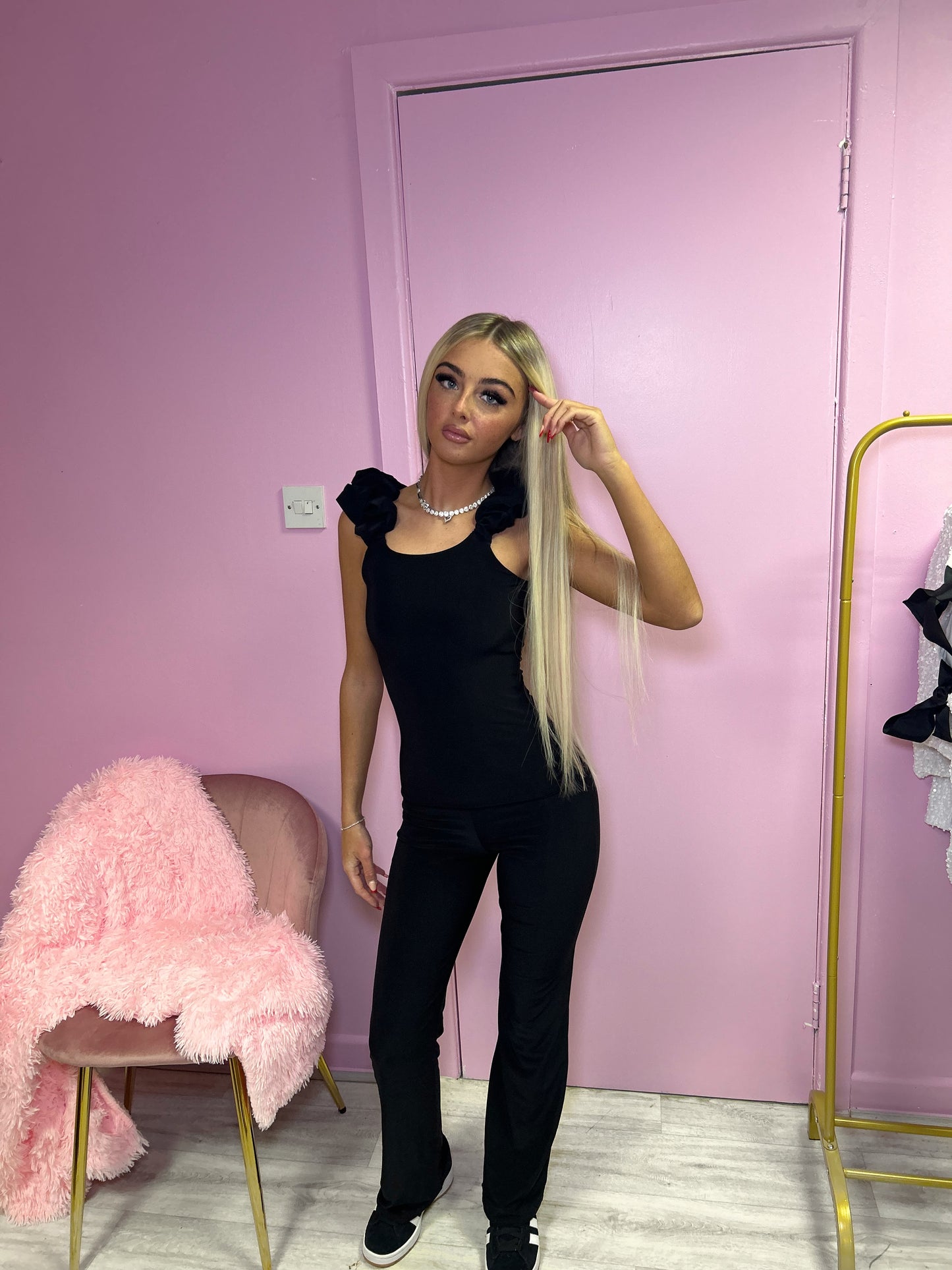 Luxury black ruffle top