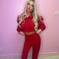 Red puff sleeve top and trousers set
