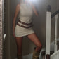 Beige Double Belted Round Neck Mini Dress