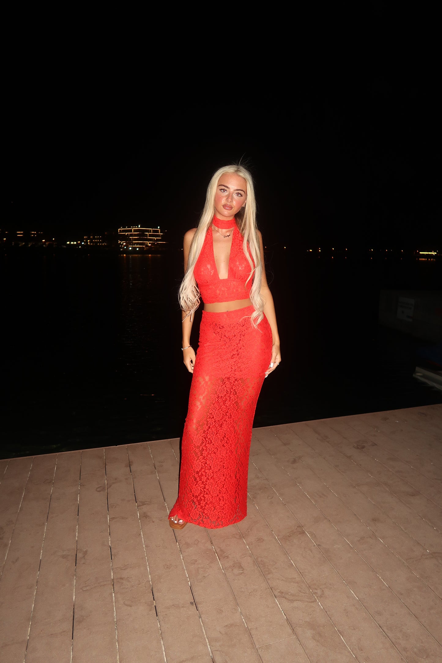 LIMITED EDITION HAND MADE AND DESIGNED IN HOUSE: Red lace 3 piece choker and maxi skirt set
