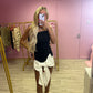 Black and white bow front mini dress