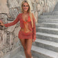 Orange 4 piece bikini and cover up set