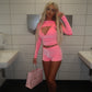 LIMITED EDITION HAND MADE AND DESIGNED IN HOUSE: Pink velour three piece shorts set
