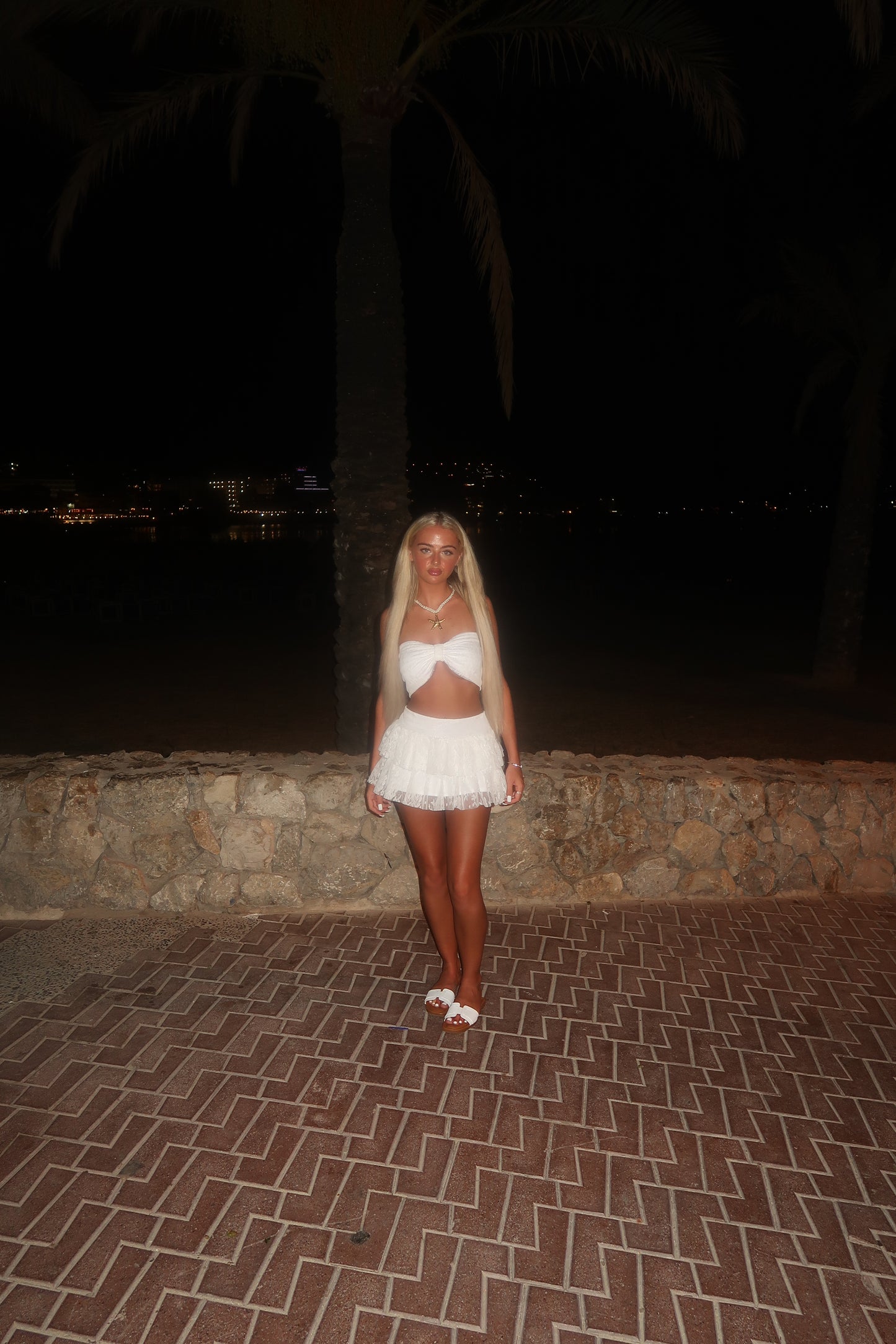 LIMITED EDITION HAND MADE AND DESIGNED IN HOUSE: White shimmer frilly Rara skirt co-ord