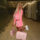 LIMITED EDITION HAND MADE AND DESIGNED IN HOUSE: Pink velour three piece shorts set