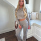 Taupe cropped zip hoodie and bell bottom trouser set