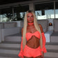 LIMITED EDITION HAND MADE AND DESIGNED IN HOUSE: Coral shorts, top, sleeves and neck choker 4 piece