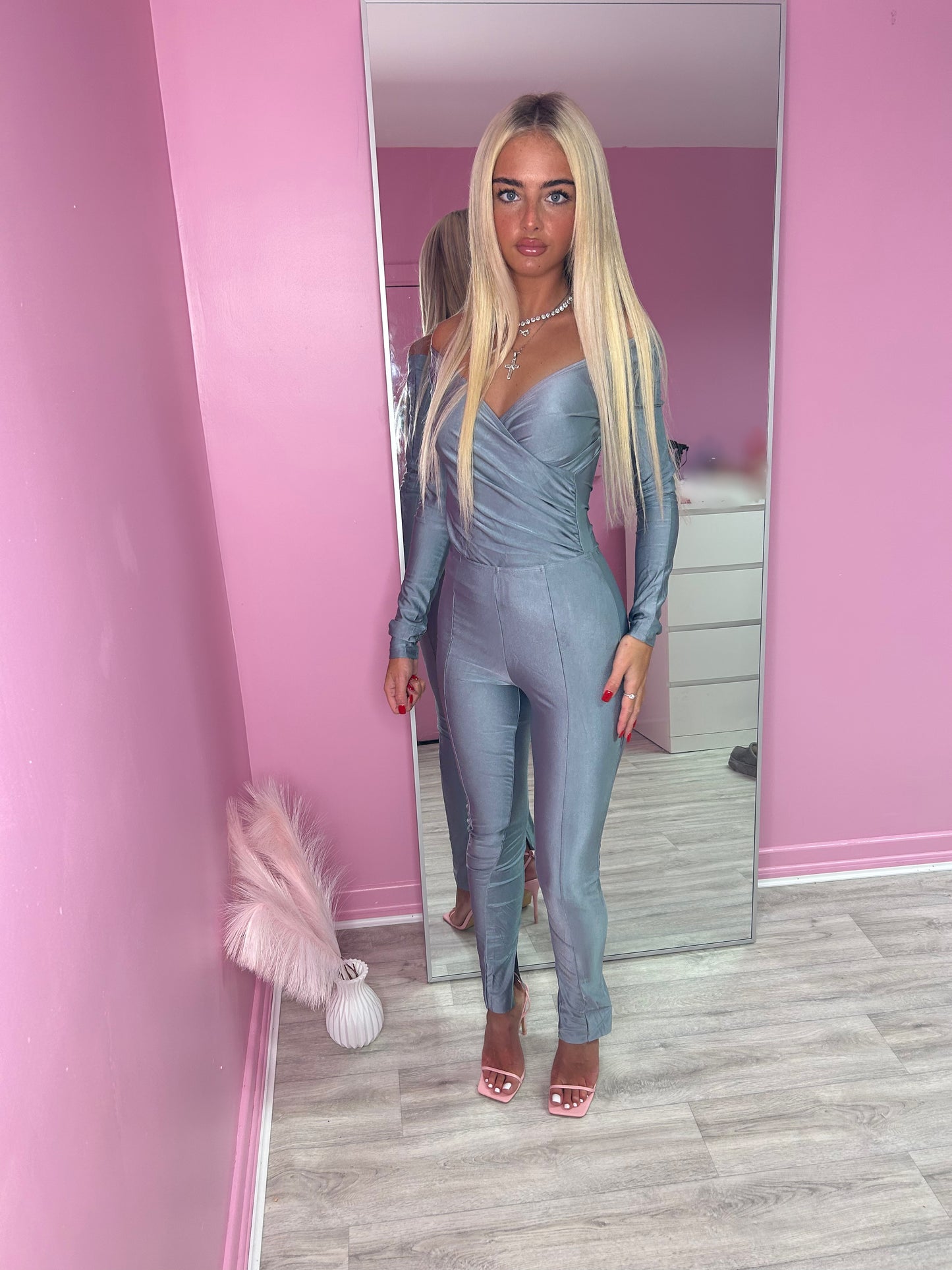 Galactic Grey slinky top and bottoms set