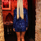 Royal blue high neck sequins dress