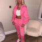 Pink ruched sleeve tracksuit