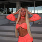 LIMITED EDITION HAND MADE AND DESIGNED IN HOUSE: Coral shorts, top, sleeves and neck choker 4 piece