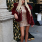 Luxury Wine faux fur lapel jacket