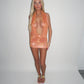 LIMITED EDITION HANDMADE & DESIGNED IN HOUSE: Orange sparkly plunge dress