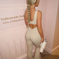 Beige cut out back ruched push-up jumpsuit