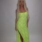 LIMITED EDITION HAND MADE AND DESIGNED IN HOUSE: Neon yellow Split leg dress