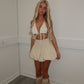Beige Shirred High Waist Bubble Skirt